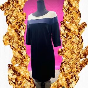 Larry Levine Jersey Colorblock Shift Dress Black Grey Cream Size 12